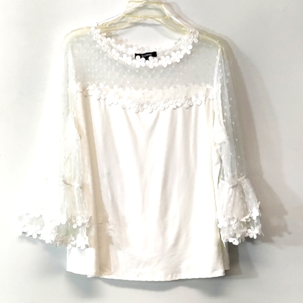 Ups & Downs Feminine 1X White Lace Top